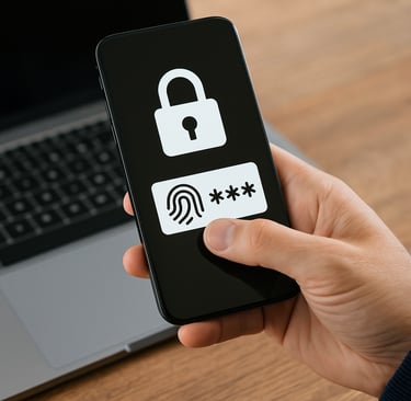 Person using fingerprint on phone for secure passkey login near laptop.