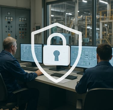 Operators in a control room monitoring OT systems with security in focus