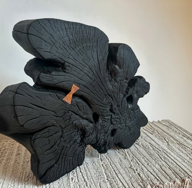 Wood sculpture. Yakisugi wabisabi interior design. Brighton East Sussex. Laurence Moracchini
