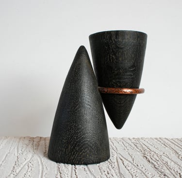 Oak wood sculpture Ditchling East Sussex. Copper design. Brighton. Vase.