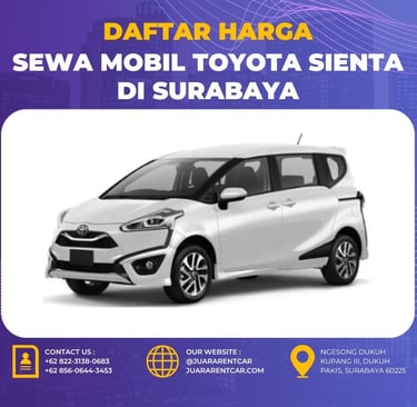 Harga Sewa Mobil Toyota Sienta di Surabaya