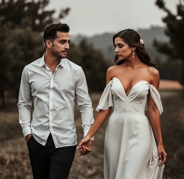 image-couple-maries-marche-robe-exterieur