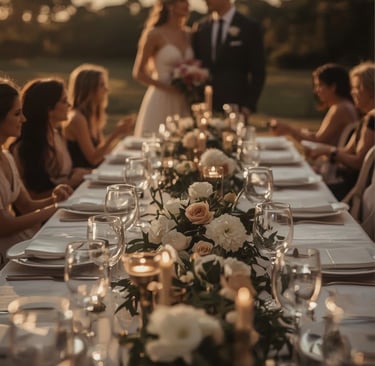 table de réception extérieure mariage champetre table fleurs invités