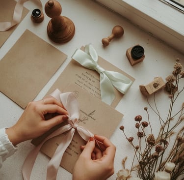 Atelier DIY papeterie mariage avec tampons et rubans
