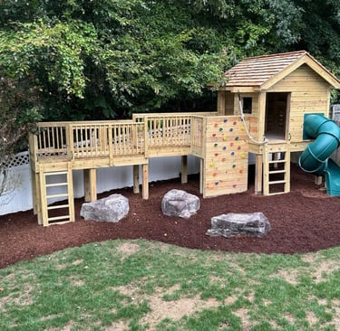 Children's backyard playground landscaping design in Williamsburg VA