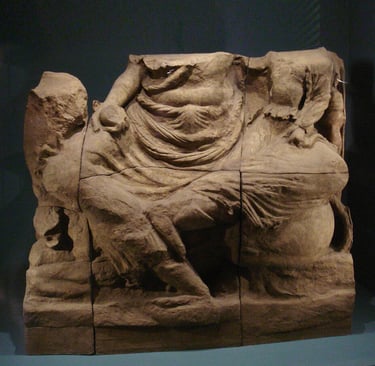 Beheaded Murti of Shiva and Uma, found buried underneath Penjikent Mosque.