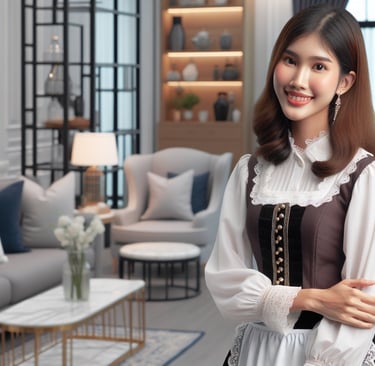 Domestic maid in modern living room in Singapore