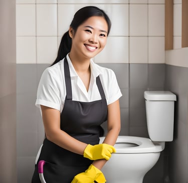 Domestic maid cleaning and doing household chores in modern home in Singapore