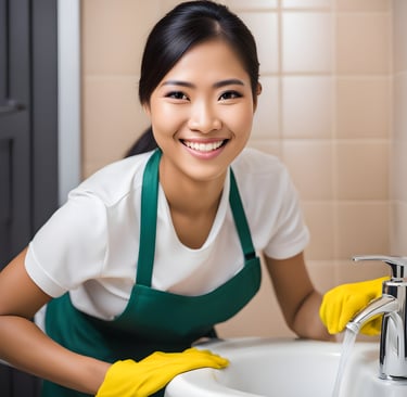Domestic maid cleaning and doing household chores in modern home in Singapore