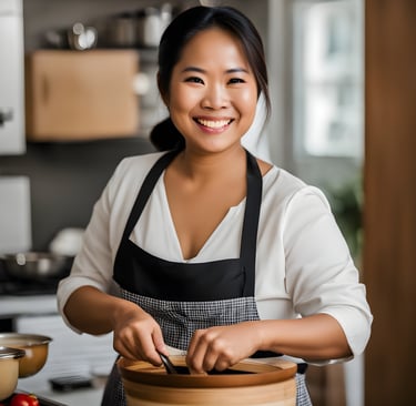 Domestic maid cooking in modern Kitchen in Singapore