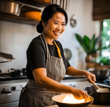 Domestic maid cooking in modern Kitchen in Singapore
