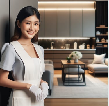 Domestic maid in modern living room in Singapore