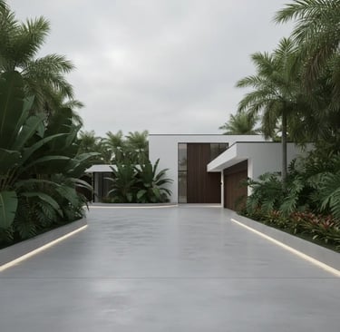 Smooth finish concrete driveway at a Hollywood, FL residence with a clean, modern look and seamless surface.