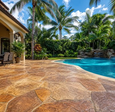 Residential Stamped concrete patio with flagstone pattern in Hollywood, FL