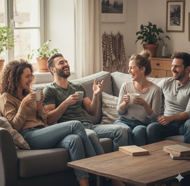 a group of people sitting on a couch