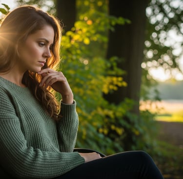 a woman sitting on a bench in a park