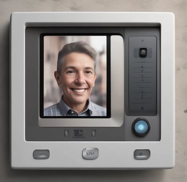 A modern alarm control panel with illuminated buttons.