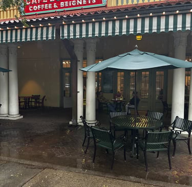 Outdoor dining patio at Cafe Du Monde