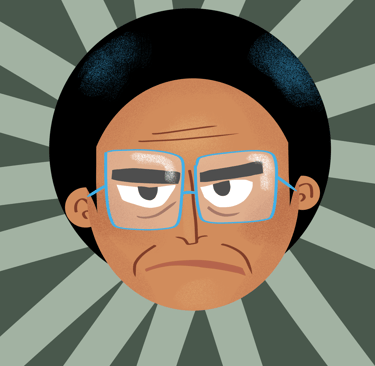 a cartoonish looking man with glasses and a tie. By Diane Mulolo Faida