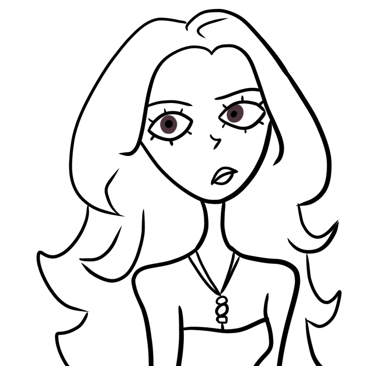 a cartoon girl with a necklace and a necklace. Diane Mulolo Faida. Noir et blanc