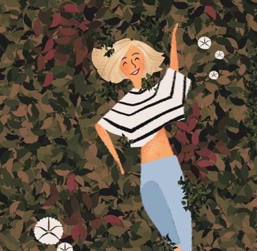 a woman laying on a bed with flowers. Diane Mulolo Faïda