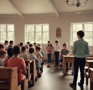 A group of people engaged in prayer together in a serene setting.