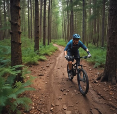 Close-up of high-performance mountain bike tires on rough terrain