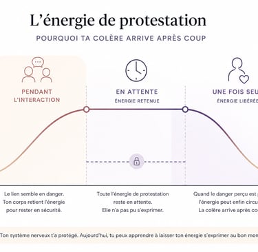 Colère après coup : énergie retenue puis libérée en sécurité.