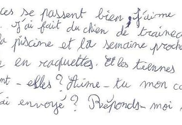 écriture d'une fille de 10 ans avant la graphothérapie