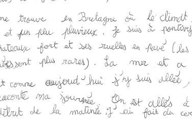 écriture d'une fille de 10 ans après la graphothérapie