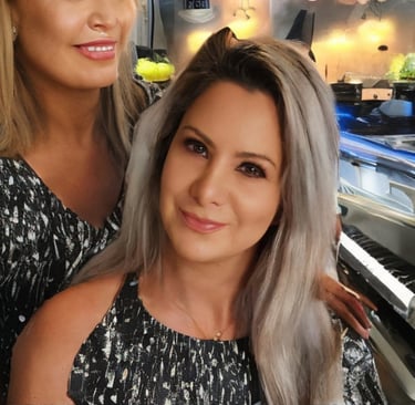 Ai-generated artwork that shows random weird people behind pretty blonde girl, ai-generated artwork 
