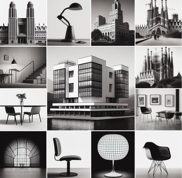 a collage of black and white photographs of architecture