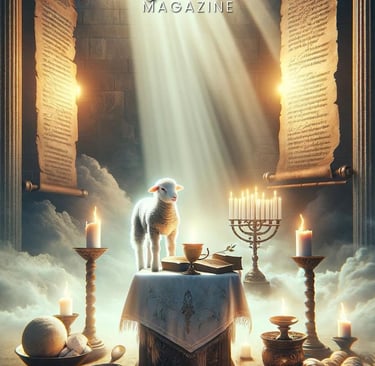 a sheep standing in front of a table with candles