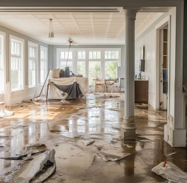 Water damage disaster that needs to be repaired Mill Creek WA. Damaged floor and walls in Everett WA