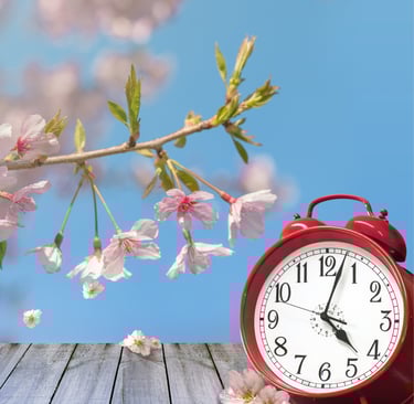 Foto-con-fiori-di-pesco-e-sveglia-ora-legale-jpg