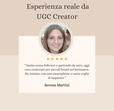 "UGC Creator testimonianza italiana - da principiante a prime collaborazioni"