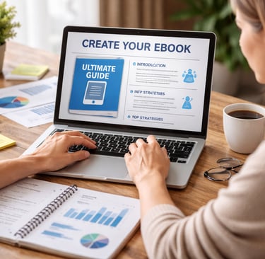 persona che crea un ebook per vendere prodotti digitali con un ebook funnel
