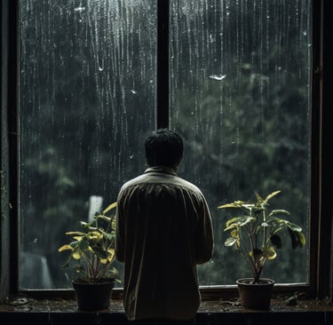 Lonely man and rain