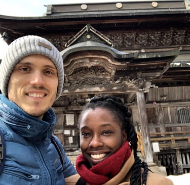 couple in front of temple