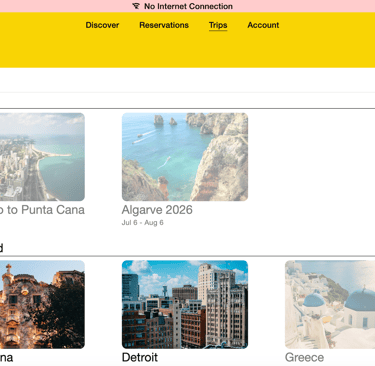 trips page in offline mode with only some trips accessible