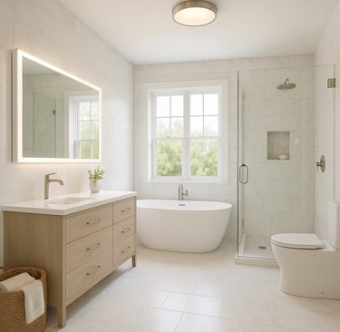 un lavado con bañera, moderno y minimalista