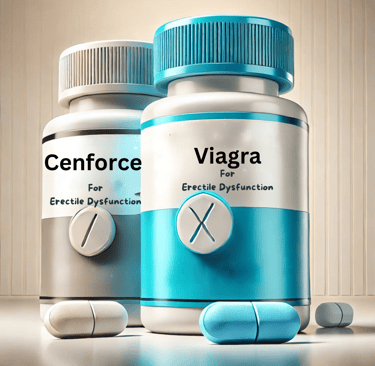 two bottles of erectile dysfunction on a table