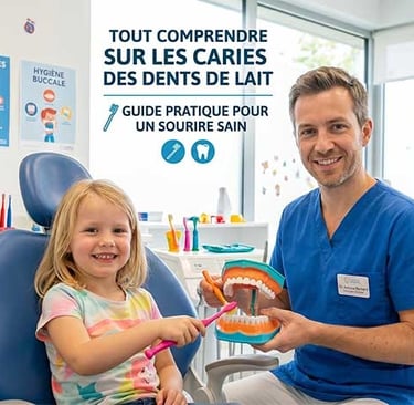 Image dentiste et enfant pour comprendre la carie sur dent de lait