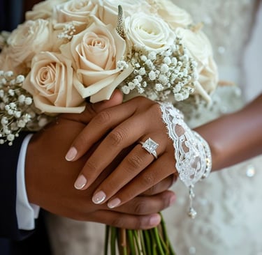 a bride and groom holding hands in a wedding ceremony