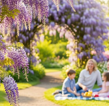edible wisteria flowers with family in background