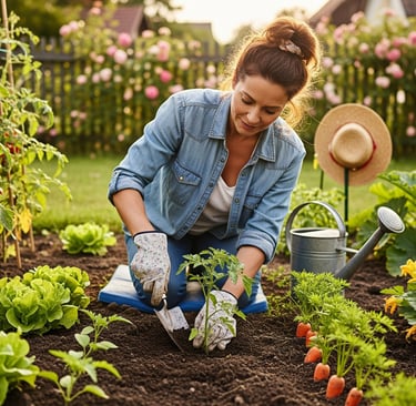 woman digging vegetable patch soil