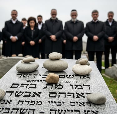 jewish mourning with stones on grave