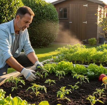 vegetable garden makeover with man in garden