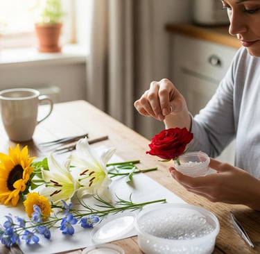 woman preparing dried flowers