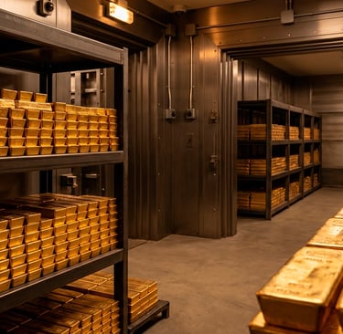 Bóveda con lingotes de oro que simbolizan reserva de valor y estrategia ante incertidumbre